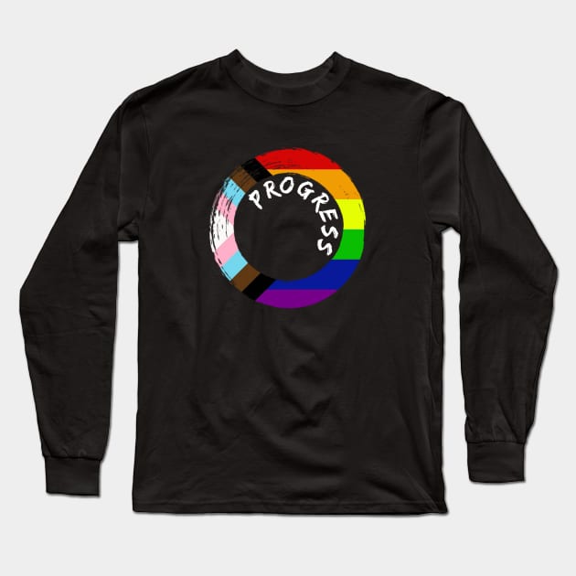 Progress Pride Rainbow Flag For Inclusivity Long Sleeve T-Shirt by PowderShot